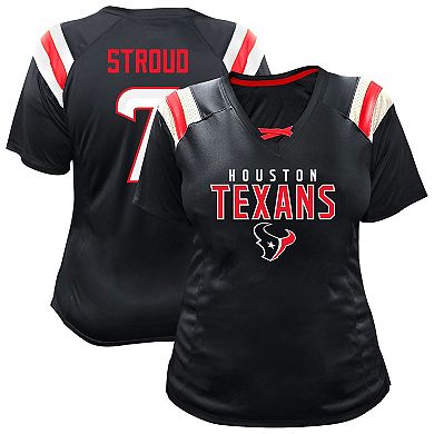 Women's Fanatics C.J. Stroud Navy Houston Texans Plus Size Name & Number Raglan Lace V-Neck T-Shirt