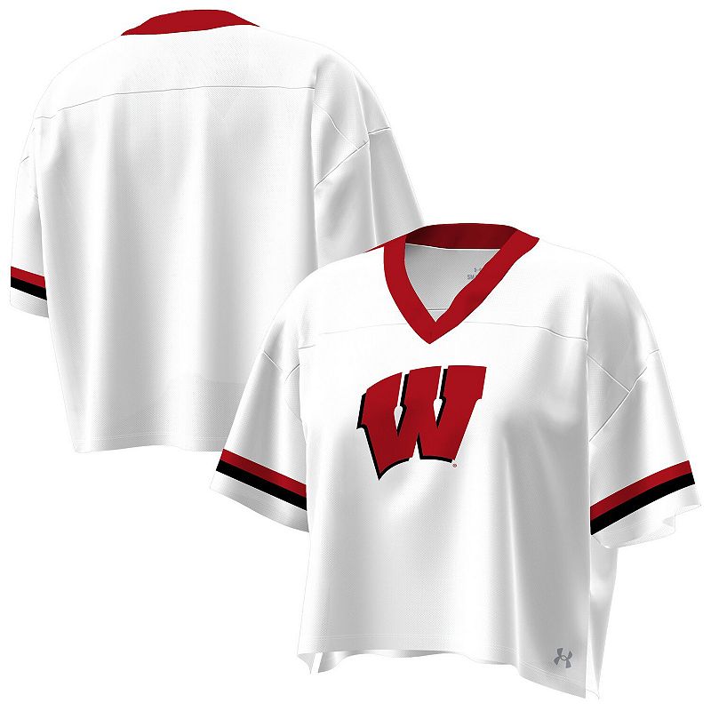 Under Armour White Wisconsin Badgers Fashion Jersey Boxy Cropped V-Neck T-Shirt