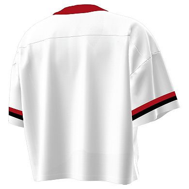Women's Under Armour White Wisconsin Badgers Fashion Jersey Boxy Cropped V-Neck T-Shirt