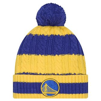Women's New Era Royal/Gold Golden State Warriors Braided Cuffed Knit Hat with Pom
