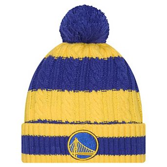 Women's New Era Royal/Gold Golden State Warriors Braided Cuffed Knit Hat with Pom