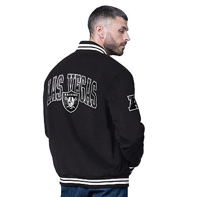 Men's Starter Black Las Vegas Raiders Blackout Corduroy Full-Snap Varsity Jacket