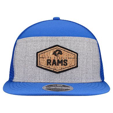 Men's New Era Gray/Royal Los Angeles Rams Cork Split Panel 9FIFTY Trucker Snapback Hat