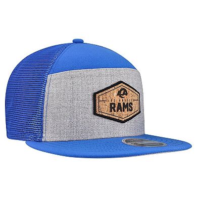 Men's New Era Gray/Royal Los Angeles Rams Cork Split Panel 9FIFTY Trucker Snapback Hat