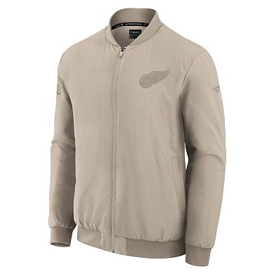 Men's Fanatics Tan Detroit Red Wings Authentic Pro Road Lightweight Full-Zip Bomber Jacket
