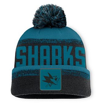 Men's Fanatics Black/Teal San Jose Sharks Fundamentals Thrive Cuffed Knit Hat with Pom