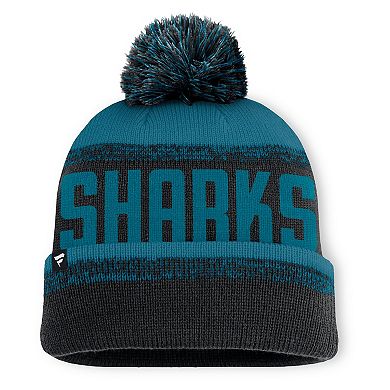 Men's Fanatics Black/Teal San Jose Sharks Fundamentals Thrive Cuffed Knit Hat with Pom