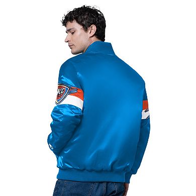 Men's Starter Blue Oklahoma City Thunder Triple Option Varsity Full-Snap Satin Jacket