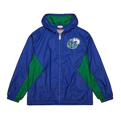 Men's Mitchell & Ness Blue Dallas Mavericks Playmaker Full-Zip Hooded Windbreaker Jacket