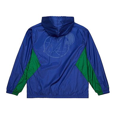 Men's Mitchell & Ness Blue Dallas Mavericks Playmaker Full-Zip Hooded Windbreaker Jacket