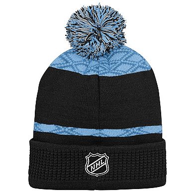 Youth Outerstuff Black Utah Mammoth Puck Pattern Cuffed Knit Hat with Pom