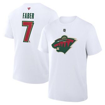 Men's Fanatics Brock Faber White Minnesota Wild 25th Anniversary Alternate Authentic Stack Name & Number T-Shirt