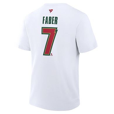 Men's Fanatics Brock Faber White Minnesota Wild 25th Anniversary Alternate Authentic Stack Name & Number T-Shirt
