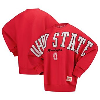 Women's Pressbox Scarlet Ohio State Buckeyes Flannigan Oversized Dolman Pullover Sweatshirt