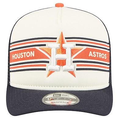 Men's New Era Cream/Navy Houston Astros Banner A-Frame 9FIFTY Trucker Snapback Hat