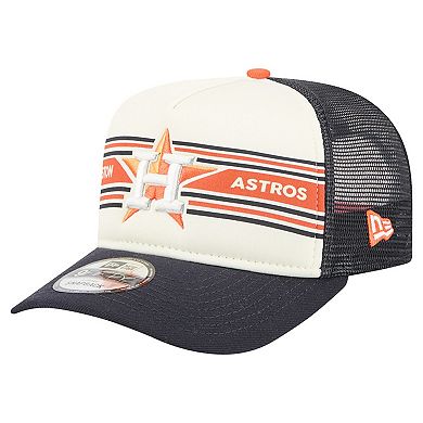Men's New Era Cream/Navy Houston Astros Banner A-Frame 9FIFTY Trucker Snapback Hat