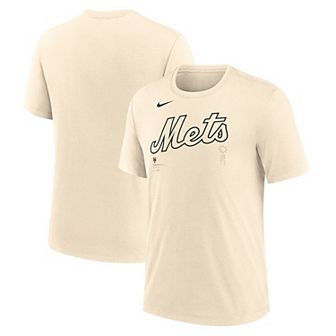 Men's Nike Natural New York Mets Wordmark Tri-Blend T-Shirt