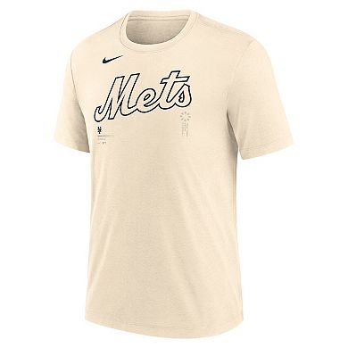 Men's Nike Natural New York Mets Wordmark Tri-Blend T-Shirt