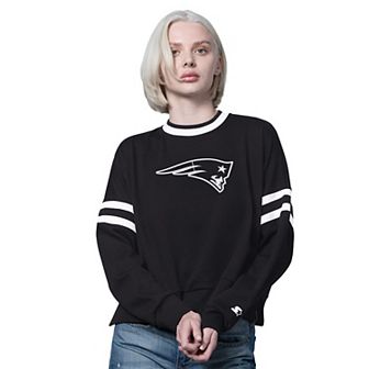 Women's Starter Black New England Patriots Rally Drop Shoulder Cropped Sweatshirt