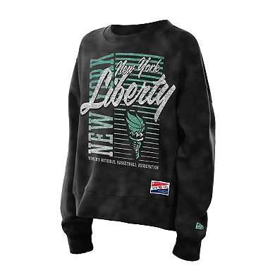 Women's New Era Black New York Liberty Oversized Mineral Wash Sweatshirt