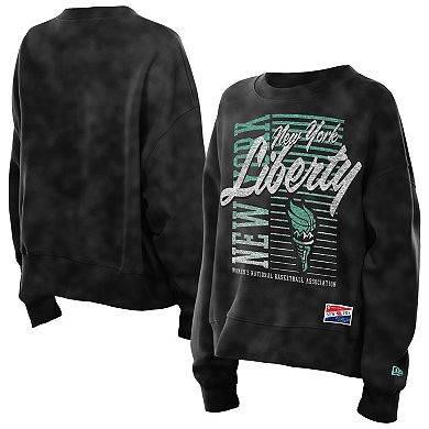 Women's New Era Black New York Liberty Oversized Mineral Wash Sweatshirt