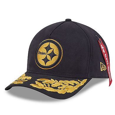 Men's New Era x Alpha Industries Black Pittsburgh Steelers A-Frame 9FORTY Adjustable Hat