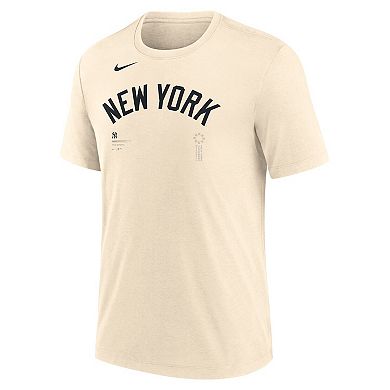 Men's Nike Natural New York Yankees Wordmark Tri-Blend T-Shirt