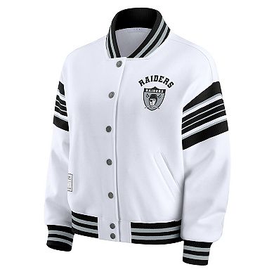 Women's WEAR by Erin Andrews White Las Vegas Raiders Plus Size Full-Snap Fleece Sweatshirt Jacket