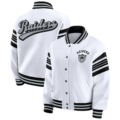 Women's WEAR by Erin Andrews White Las Vegas Raiders Plus Size Full-Snap Fleece Sweatshirt Jacket