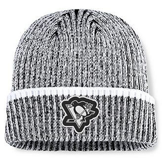 Men's Fanatics Black/White Pittsburgh Penguins Fundamental Haze Cuffed Knit Hat