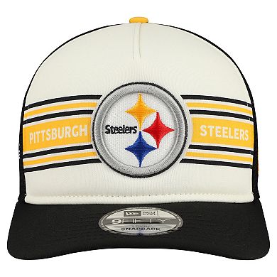 Men's New Era Cream/Black Pittsburgh Steelers Banner A-Frame 9FIFTY Snapback Hat