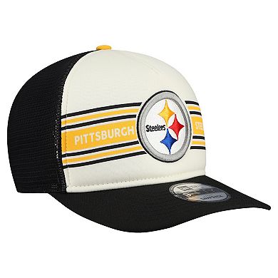 Men's New Era Cream/Black Pittsburgh Steelers Banner A-Frame 9FIFTY Snapback Hat