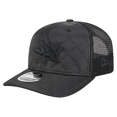 Men's New Era Black San Jose Sharks Quilted Nylon 9SEVENTY Adjustable Trucker Hat