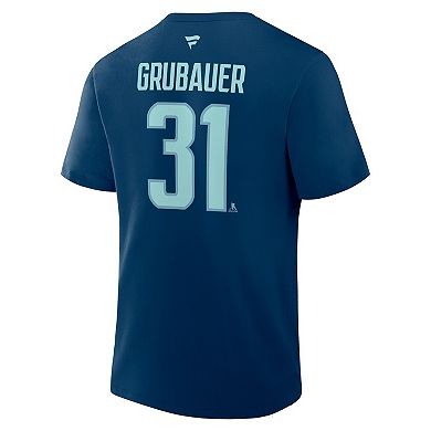 Men's Fanatics Philipp Grubauer Navy Seattle Kraken Authentic Stack Name & Number T-Shirt