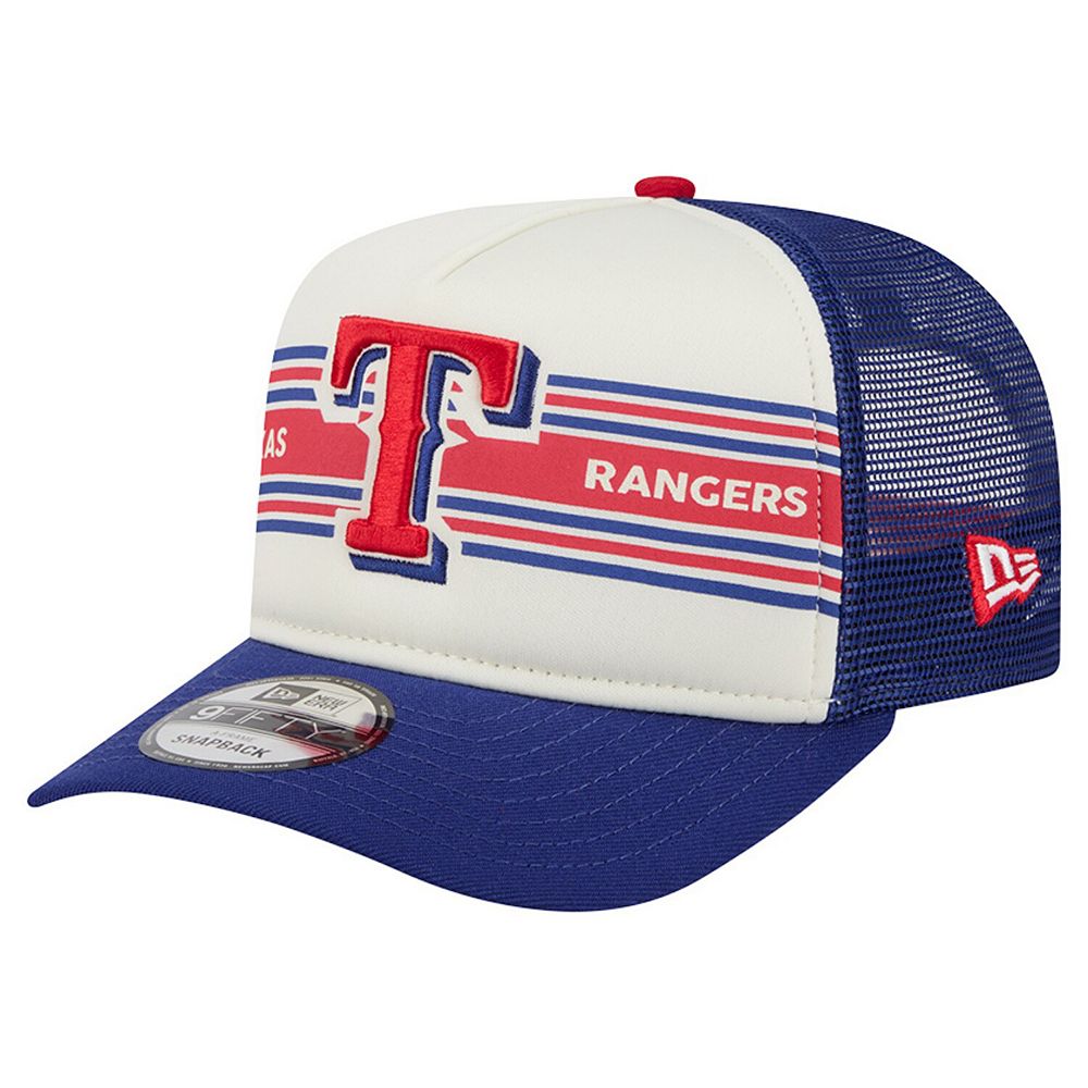 Men's New Era Cream/Royal Texas Rangers Banner A-Frame 9FIFTY Trucker ...