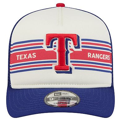 Men's New Era Cream/Royal Texas Rangers Banner A-Frame 9FIFTY Trucker Snapback Hat