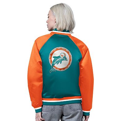 Women's Starter Aqua/Orange Miami Dolphins Satin Full-Snap Vintage Varsity Jacket