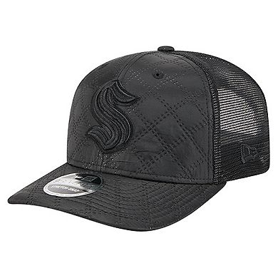 Men's New Era Black Seattle Kraken Quilted Nylon 9SEVENTY Adjustable Trucker Hat