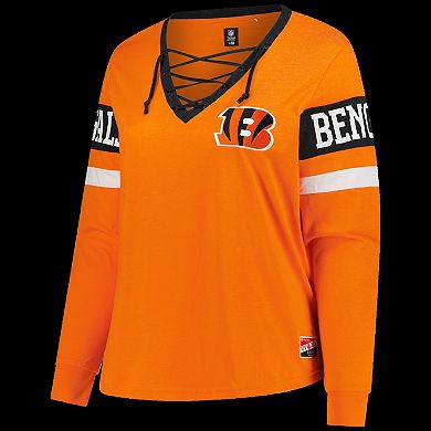 Women's New Era Orange Cincinnati Bengals Plus Size Throwback Lace-Up Long Sleeve T-Shirt