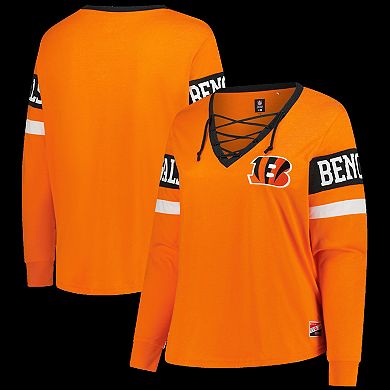 Women's New Era Orange Cincinnati Bengals Plus Size Throwback Lace-Up Long Sleeve T-Shirt