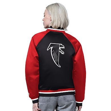 Women's Starter Black/Red Atlanta Falcons Satin Full-Snap Vintage Varsity Jacket