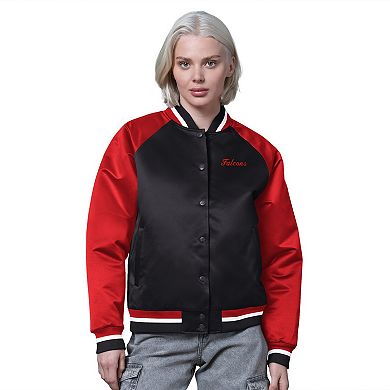 Women's Starter Black/Red Atlanta Falcons Satin Full-Snap Vintage Varsity Jacket