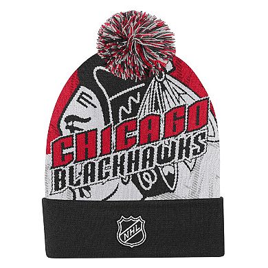 Youth Outerstuff Red Chicago Blackhawks New Edge Cuffed Knit Hat with Pom