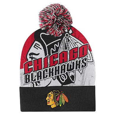 Youth Outerstuff Red Chicago Blackhawks New Edge Cuffed Knit Hat with Pom
