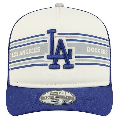 Men's New Era Cream/Royal Los Angeles Dodgers Banner A-Frame 9FIFTY Trucker Snapback Hat