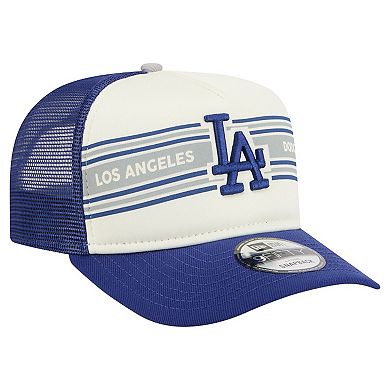 Men's New Era Cream/Royal Los Angeles Dodgers Banner A-Frame 9FIFTY Trucker Snapback Hat