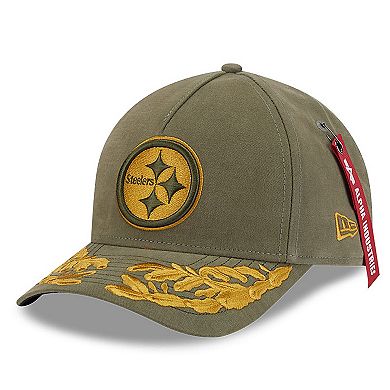 Men's New Era x Alpha Industries Olive Pittsburgh Steelers A-Frame 9FORTY Adjustable Hat