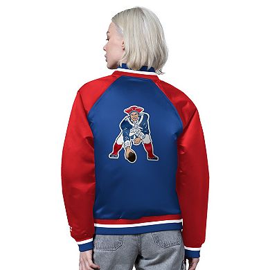 Women's Starter Royal/Red New England Patriots Satin Full-Snap Vintage Varsity Jacket