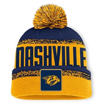 Men's Fanatics Gold/Navy Nashville Predators Fundamentals Thrive Cuffed Knit Hat with Pom