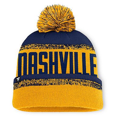 Men's Fanatics Gold/Navy Nashville Predators Fundamentals Thrive Cuffed Knit Hat with Pom